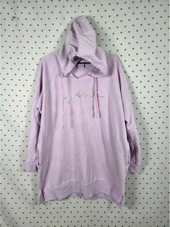 PINK Victoria's Secret Dresses & Skirts - Victorias Secret Pink Purple Sweater Dress Logo Hooded Pullover Long Sleeve XL